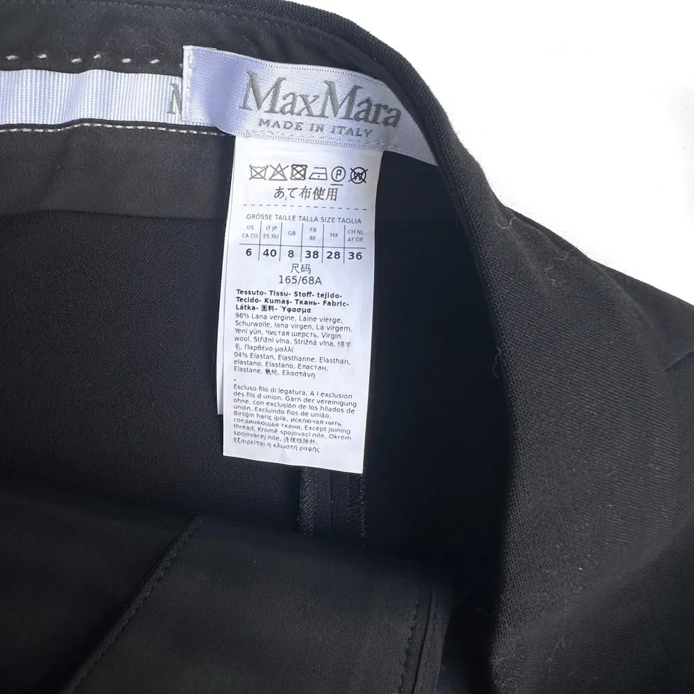 MaxMara Virgin Wool Trouser Black Classic Straight Leg - Size 6‎